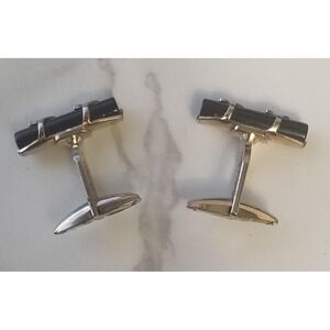 Vintage Emmons MCM Art Deco Style Black Onyx Gold Plated Cufflinks Z4